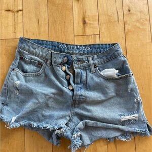 Vanilla Star Blue Distressed Jean Shorts High-Waisted